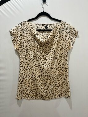 Ann Taylor Top 8 Womens Silk Animal Print Y2K Babydoll Fairy Grunge Preppy Sheer